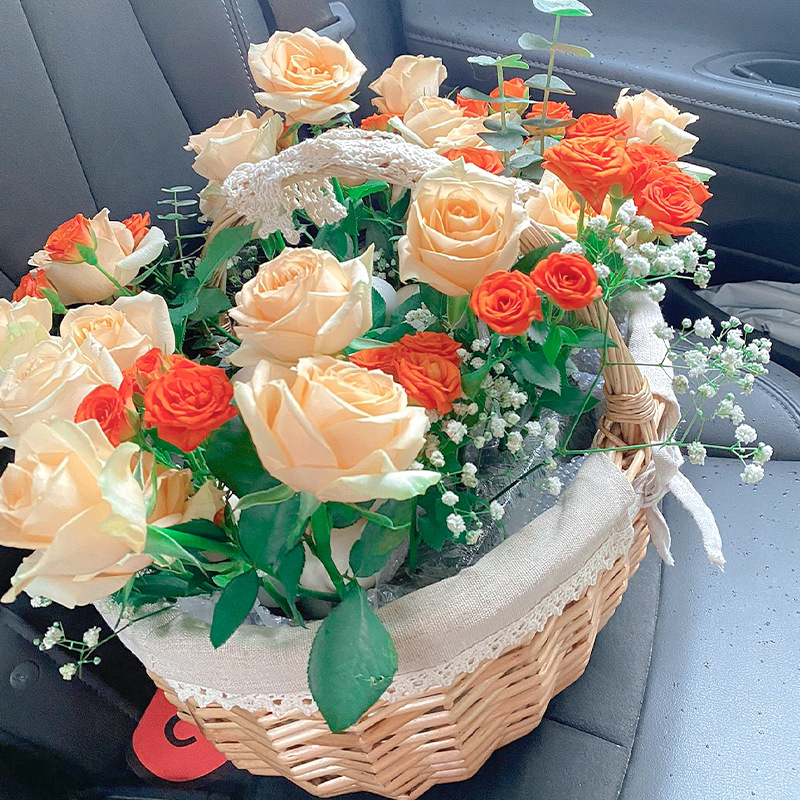 Cesta de huevos de mimbre cesta de verduras cesta de almacenamiento portátil cesta de regalo de fruta de huevo pastoral gran tamaño pequeño cesta de picnic