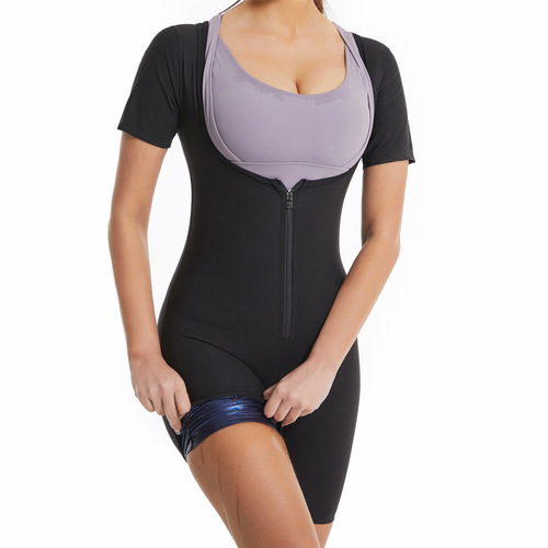 Zippered Short Sleeve Sweat Suit for Women Running High Sweat Clothing Fitness Yoga Body Shaping Suit