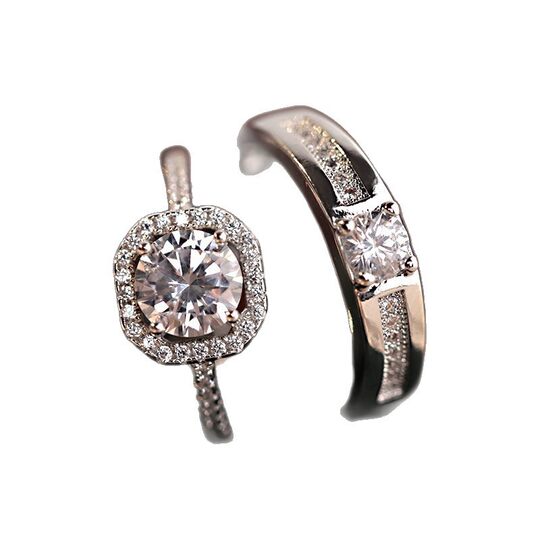 Couple ring open diamond ring wedding ring simulation wedding ring men's and women's silver plated ring Women's wholesale jewelry