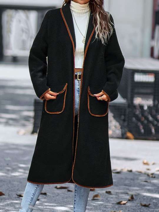 Abrigo Largo de Lana de Cordero para Mujer de Poliéster con Bolsillos para Invierno image 8