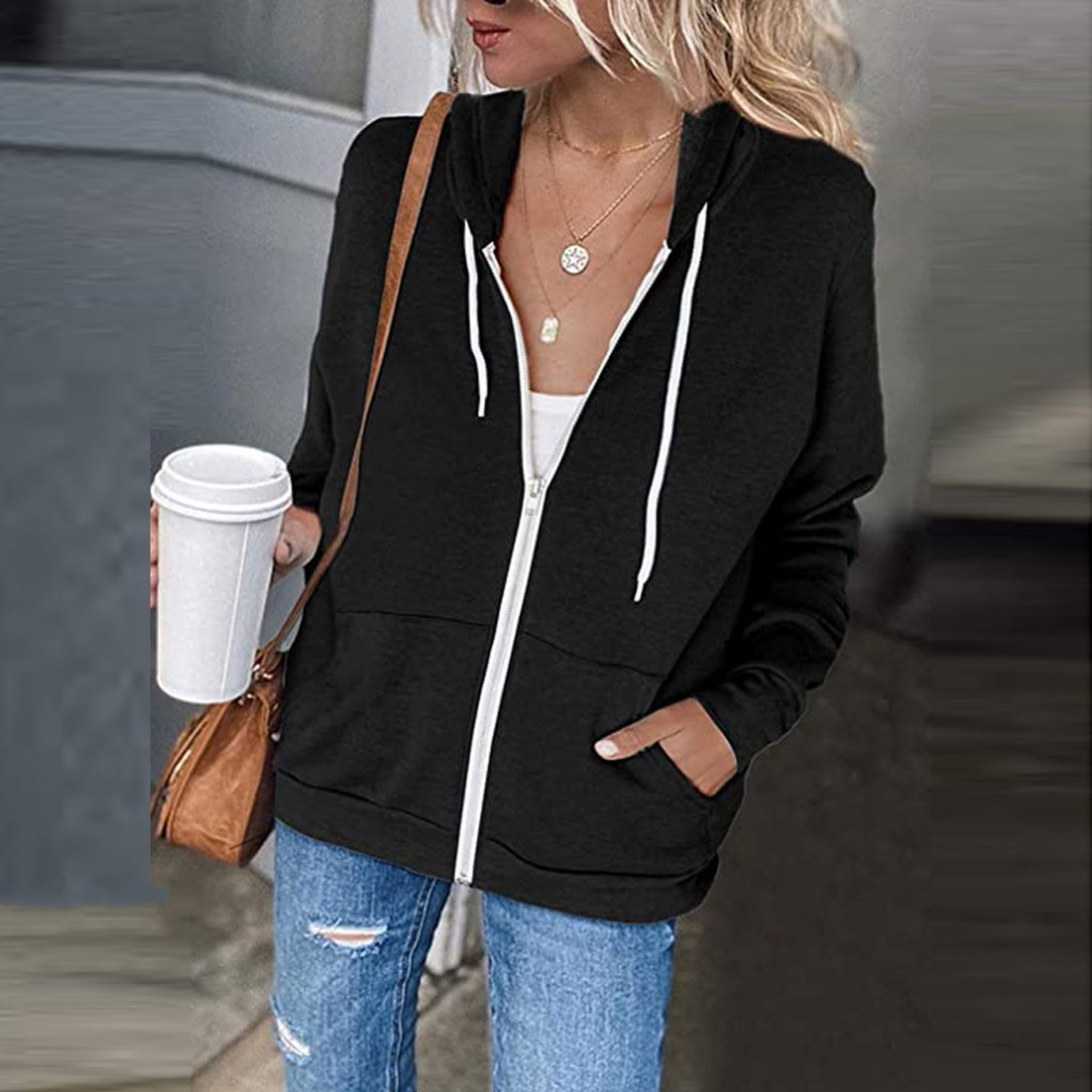 Mujeres Sudadera Manga Larga Sudaderas Con Capucha Para Mujer Bolsillo Casual Estilo Simple Color Sólido display picture 2