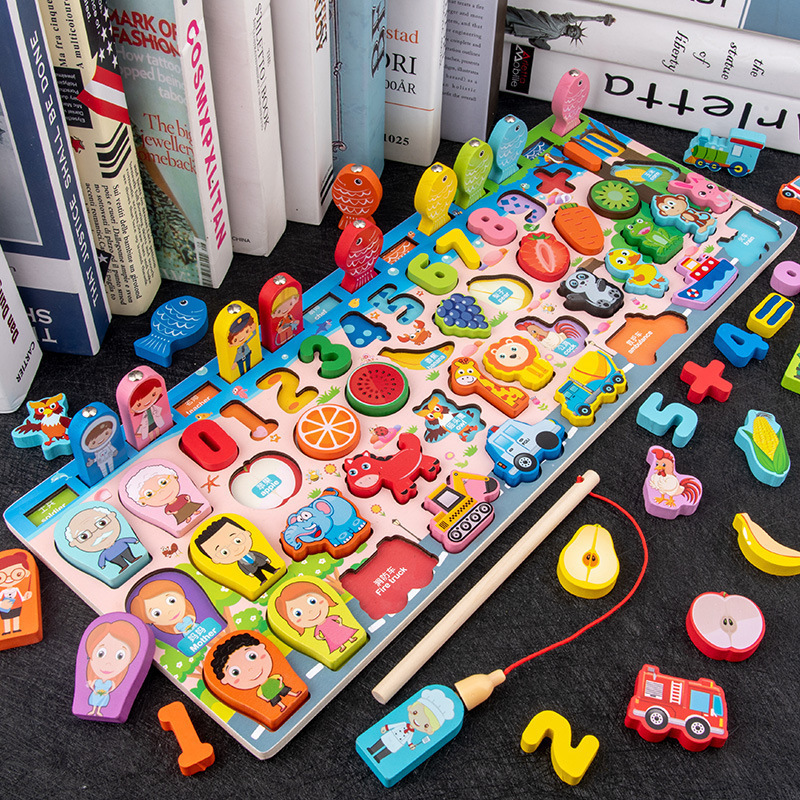 Children's Wooden Logarithmic Board Puzzle Board Character Relationship Digital Animal Transportation Cognitive Early Education Educational Toy Mg