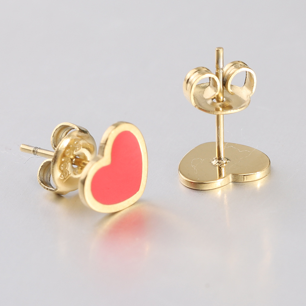 Cherry, Heart Shape, Strawberry Pattern 1 Pair Simple Style Cherry Heart Shape Strawberry Enamel Titanium Steel Ear Studs