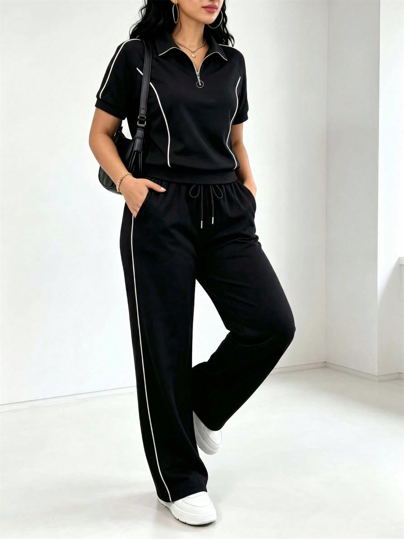 Women's Spring/Summer Short-Sleeved Two Piece Set European American Fashion Trendy Casual Regular Fit_ecoleips.com