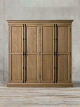 RH美式乡村做旧实木四门柜子法式复古橡木挂式收纳天地锁卧室衣柜