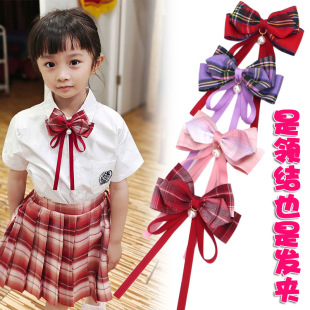 Original Bow Children's College Style Plaid Fabric Student Women's Hairpin Ribbon Multi-Layer Ponytail Top Clip Hair Accessories