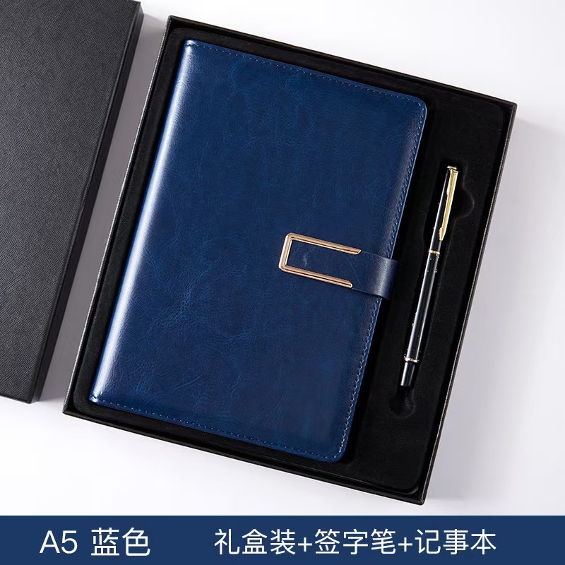 A5 진한 파란색 U자형 버클 - 64 패턴 광택 - 801 금속 펜 - 특수 종이 선물 상자