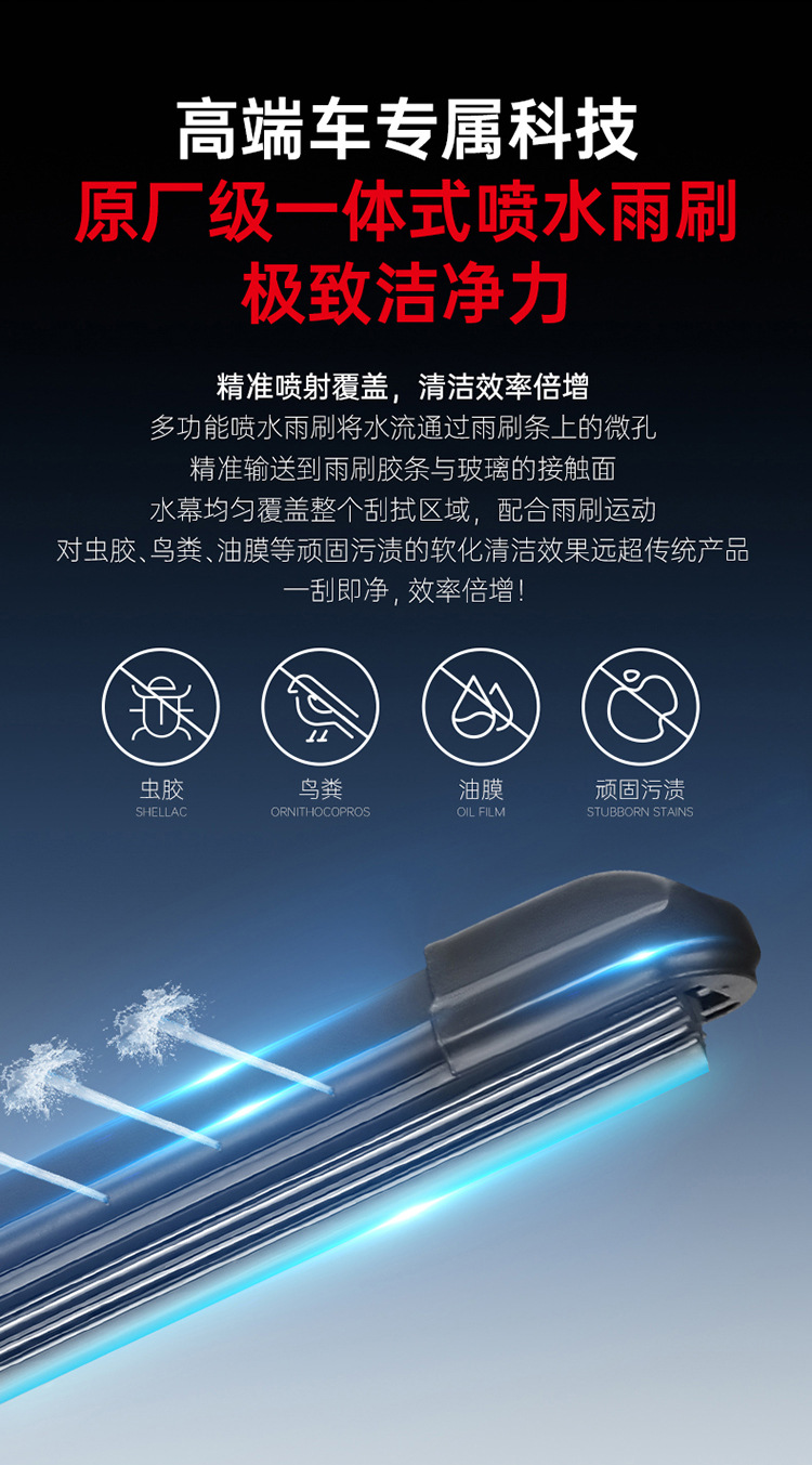 Cross-Border Supply of Silent Water Spray Wipers, Multifunctional Wipers, Original Matching Water Pipes, Suitable for 99% of Vehicle Models