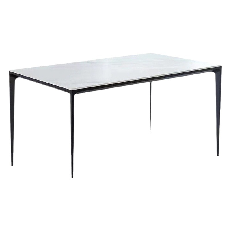 Delifeng Placa de roca mesa de comedor hogar pequeño apartamento italiano moderno simple aleación de aluminio rectangular blanco luz mesa de comedor de lujo