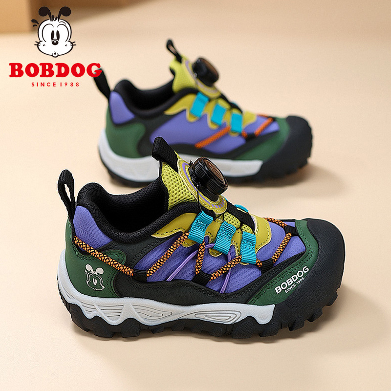 Babudou children's shoes, boys' sports shoes, outdoor waterproof spring and autumn leather anti-collision anti-slip hiking shoes for older children