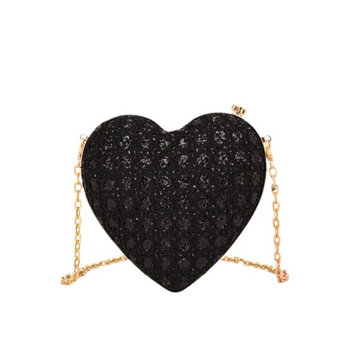 One-time Delivery Evening Bag with Heart Shiny Diamond Western and European Fashion Chain Lady Single Shoulder Crossbody Accessory Bag Cross-border Women's Bag