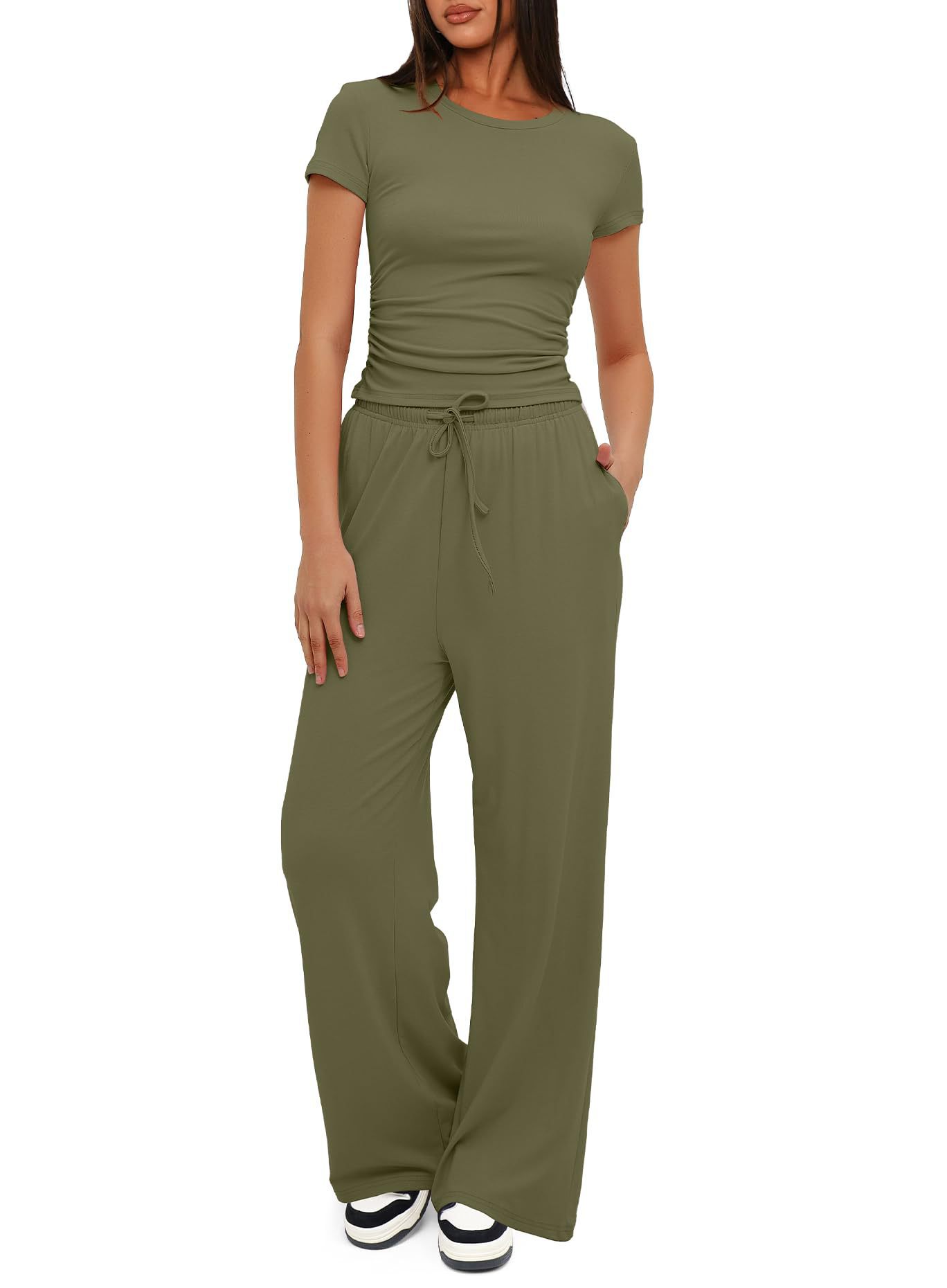Täglich Frau Einfacher Stil Einfarbig Elasthan Polyester Tasche Hosen-Sets Hosen-Sets display picture 16