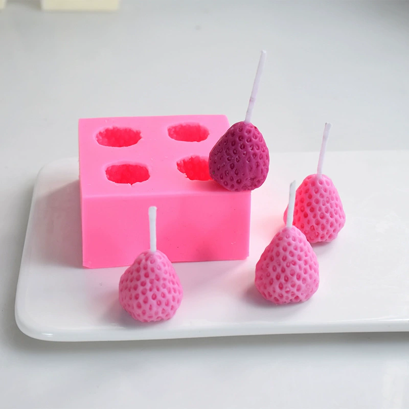 Silicone Strawberry Mold, 3D Acrylic-Style, Food-Grade, 4 Cavities, Pink Semi-Transparent