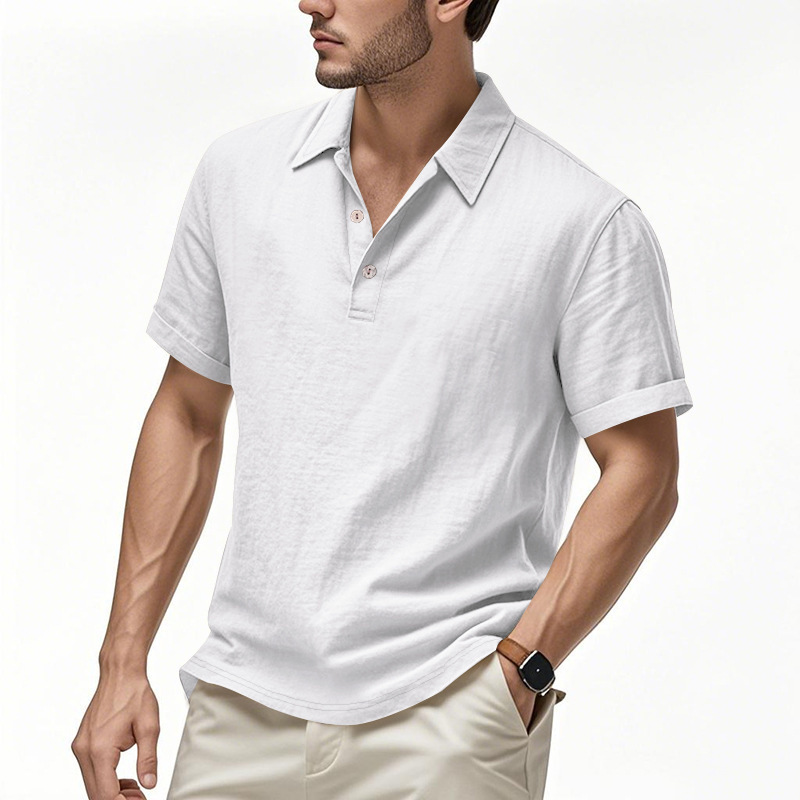 Nuevo hombre de verano transfronterizo de Europa y Estados Unidos Gran Bretaña abrazadera casual lino solapa polo camisa casual de comercio exterior hombre