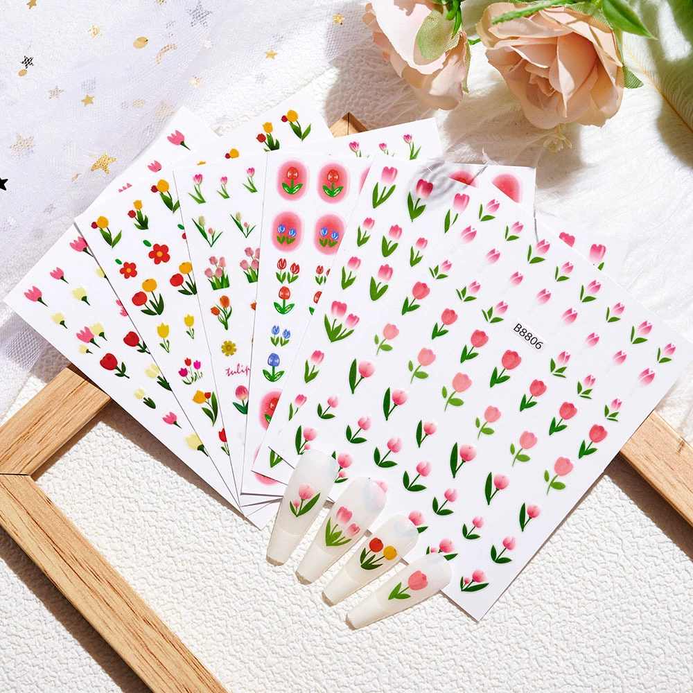 2022 новый японский тюльпан стикер для дизайна ногтей водостойкая самоклеящаяся наклейка для ногтей розовый цветок девушка украшение для ногтей