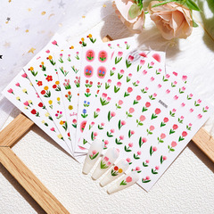 2022 New Japanese Tulip Waterproof Self-adhesive Nail Sticker Pink Flower Girl Nail Decor