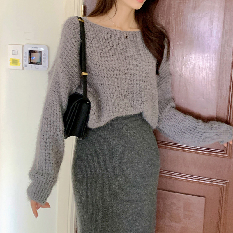 秋冬新款质感淑女高级感慵懒圆领宽松休闲毛茸茸套百搭针织上衣|undefined