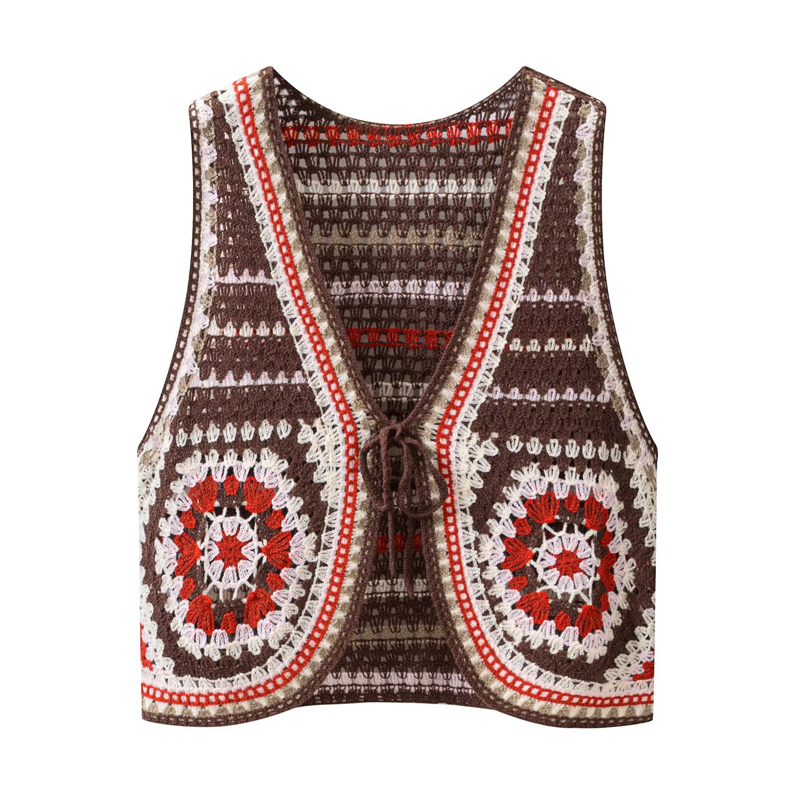 TAOP & ZA ropa de mujer verano 2026 nuevo   Retro estilo hueco gancho diseño floral de dos colores correa chaleco image 5