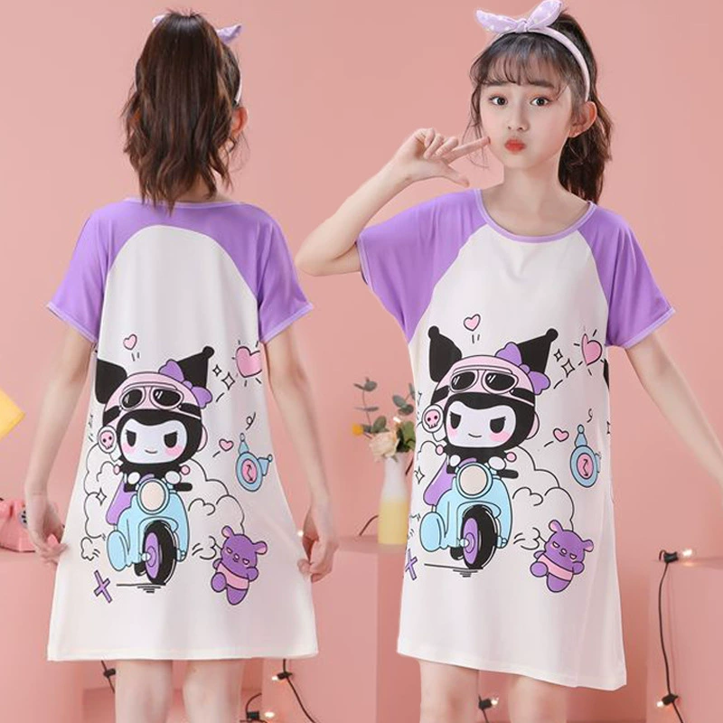 Внешняя торговля летняя ночная юбка для девочек тонкая детская пижама с короткими рукавами детская девочка с половинным рукавом летнее платье для домашней одежды