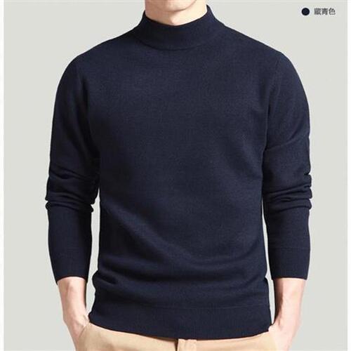 New men's sweater fashionable youth casual semi-high collar solid color primer sweater wool top