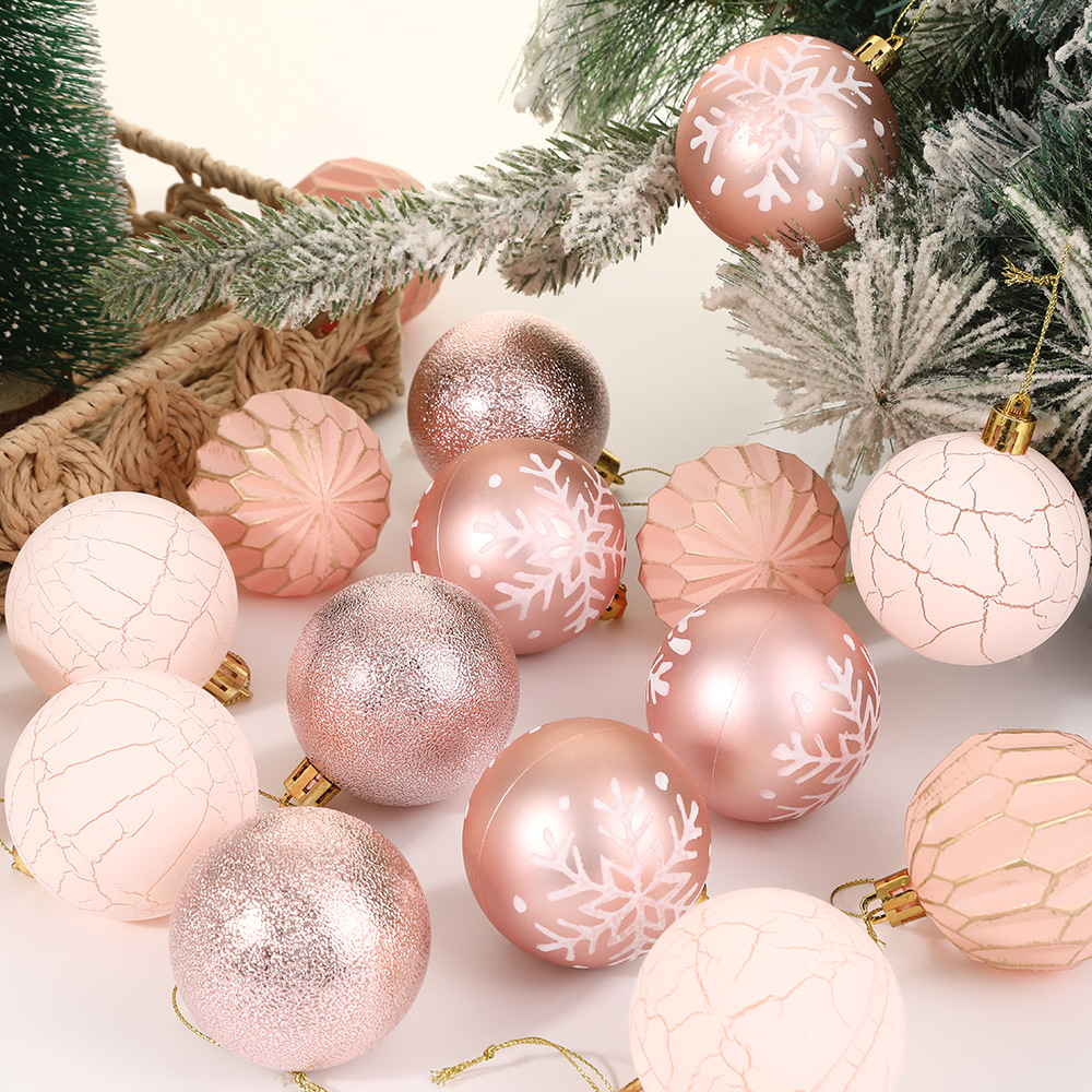 Decoraciones navideñas transfronterizas Bola de plástico de copo de nieve Juego de bolas de plástico de 6cm Juego de cajas de fiesta de Navidad de bricolaje Colgante de bolas colgantes