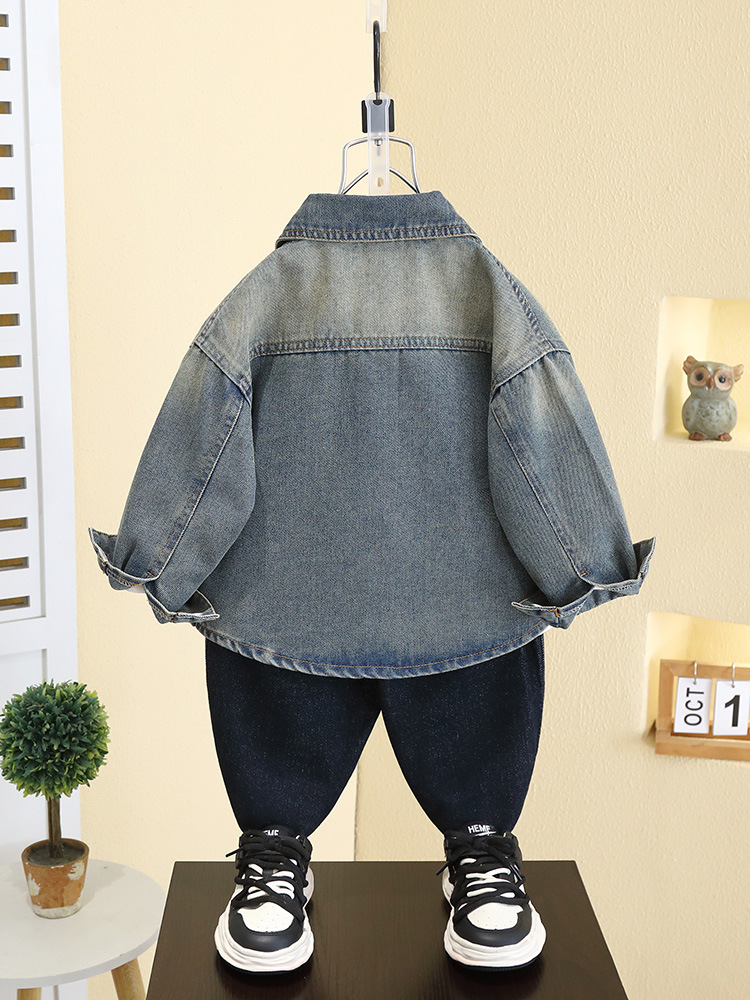 7544 Chaqueta Camisera de Mezclilla para Niños, Primavera 2026, Estilo Delgado Coreano, a la Moda, para Primavera y Otoño