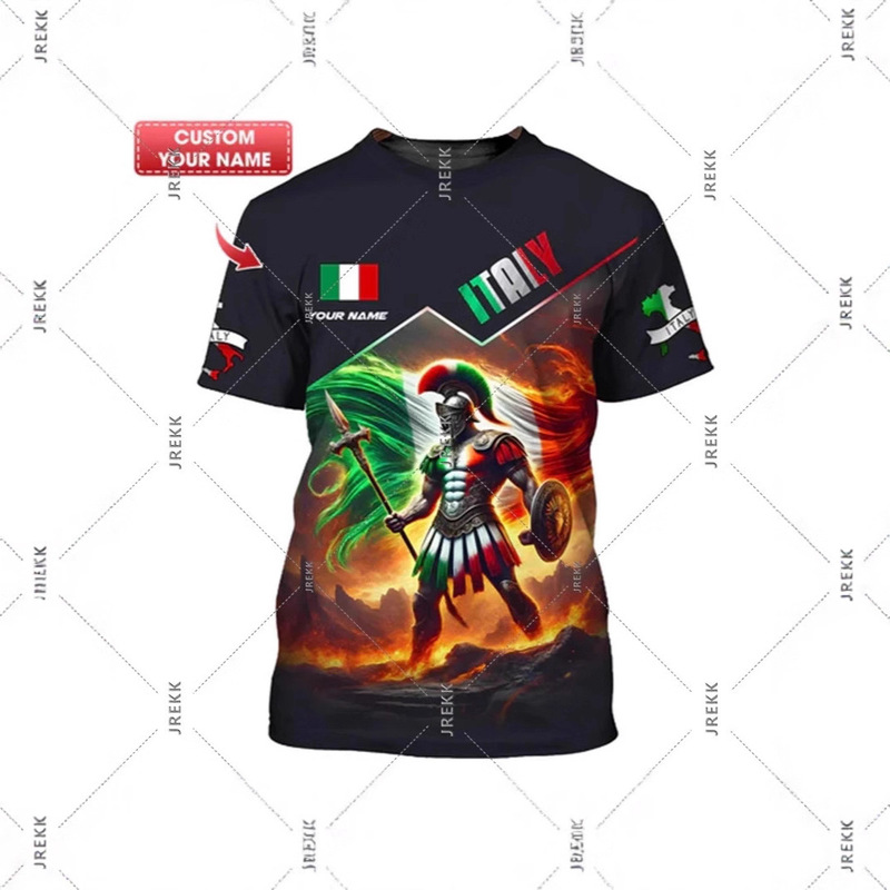 Italian Warriors 3D Printed Men's T-Shirt Italian Flag Pattern Proud Short Sleeve Colosseum Summer