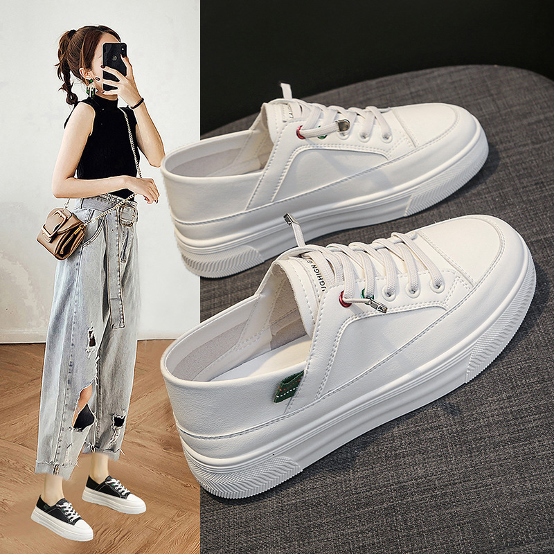 Thick-Soled Slip-On Two-Way White Sneakers for Women, New Stylish and Versatile Sports Casual Sneakers for Spring and Summer 2025