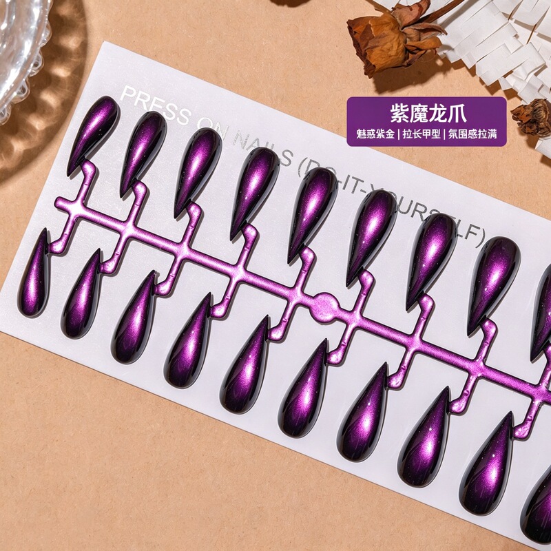 European and American cross-border e-commerce: Purple Dragon Claw with metallic glitter gel, soft nail tips, 34 pieces, Amazon TK wholesale European and American cross-border e-commerce: Purple Dragon Claw with metallic glitter gel, soft nail tips, 34 pieces, Amazon TK wholesale