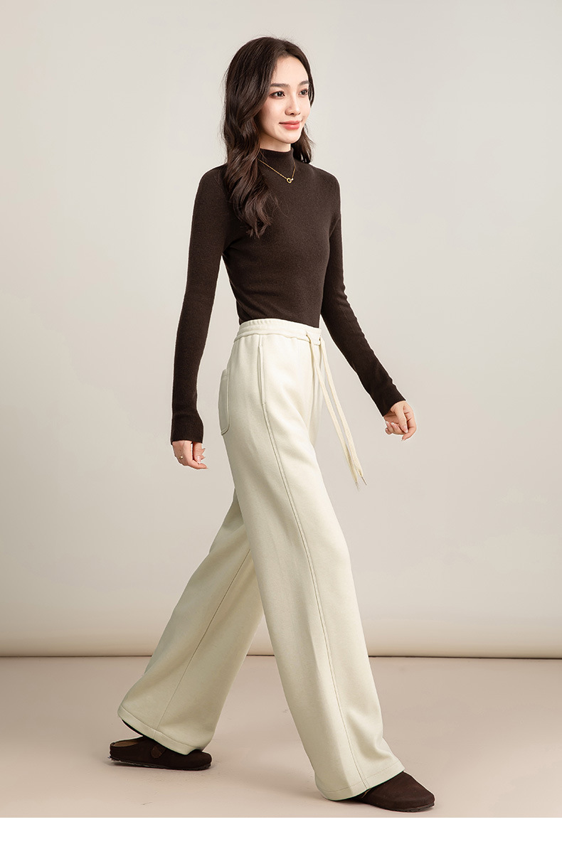 Quần ống rộng nữ cạp cao dáng suông chất Tencel Modal len lót lông cừu — màu tím chi tiết 29