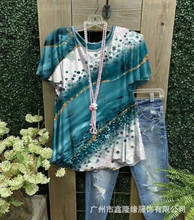 2022跨境亚马逊独立站wish印花时尚女式T恤大码女装