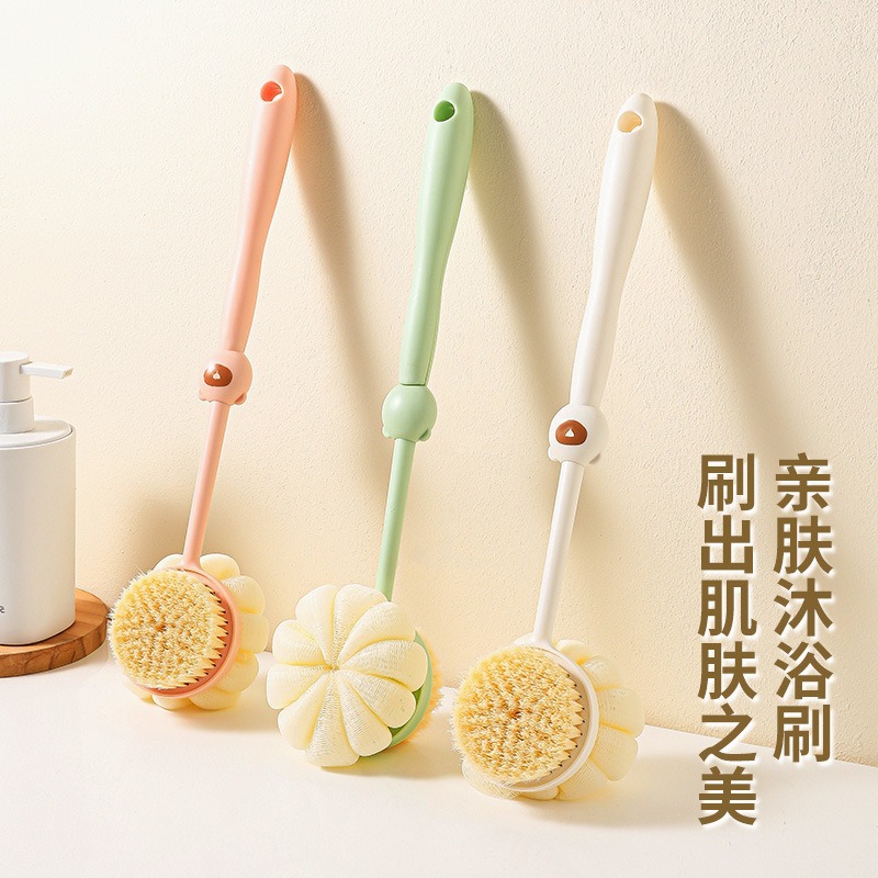 Pequeño oso cepillo de baño espalda limpio cepillo de lana suave de mango largo para el hogar doble cara bola de baño lavabo espalda artefacto