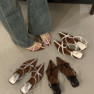 Niche Wedge-Heeled Pointed-Toe Sandals, Fairy Shoes, 2025 Summer Temperament, Matching Skirt, Thin-Strap Roman Shoes