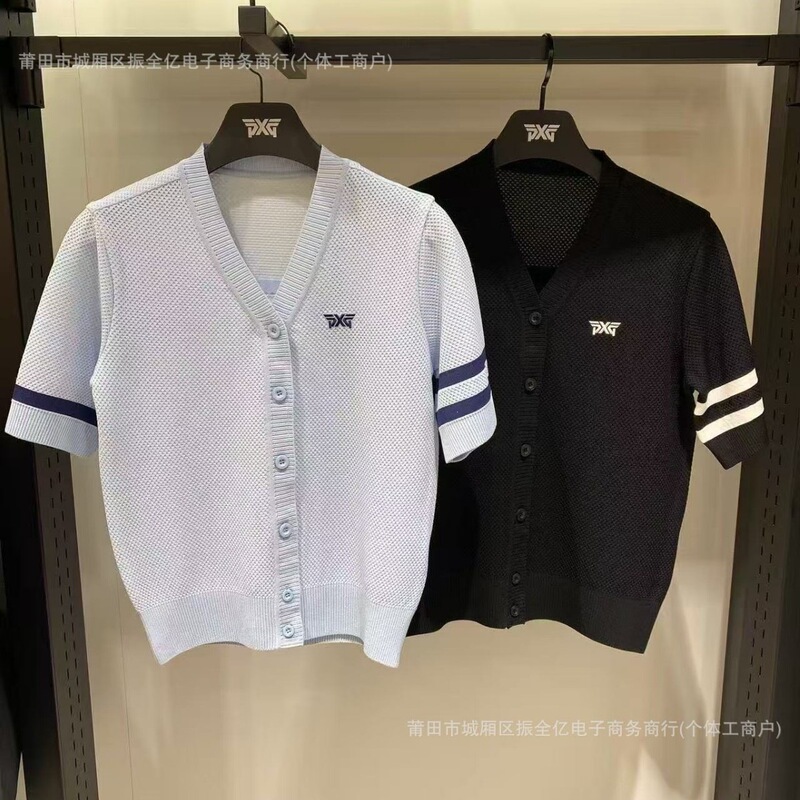 26 New Korean Style Golf Women's Clothing Sports Golf Baseball Knitted Cardigan Short-Sleeved Versatile Casual Top