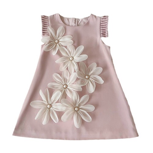 Summer 2025 Loose-Sleeveless Dress for Girls - Korean Style, Chic and Stylish with 3D Petal Pleated Satin Backless Dress
