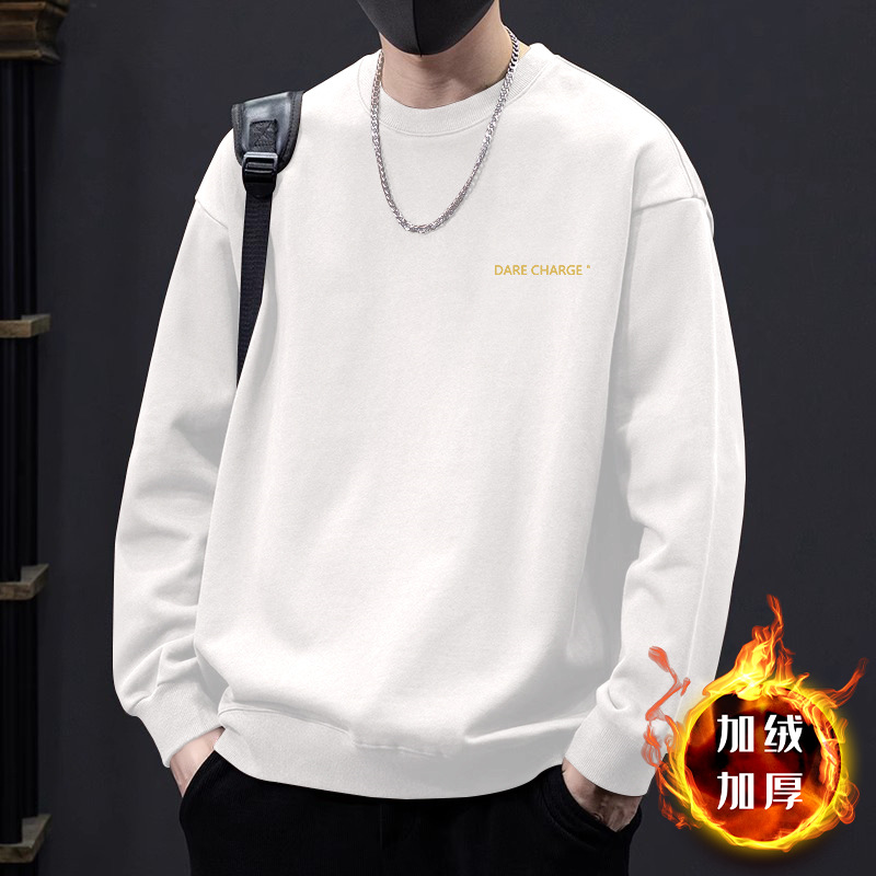 화이트 라운드넥 벨벳 스웨트셔츠-1604【GL】