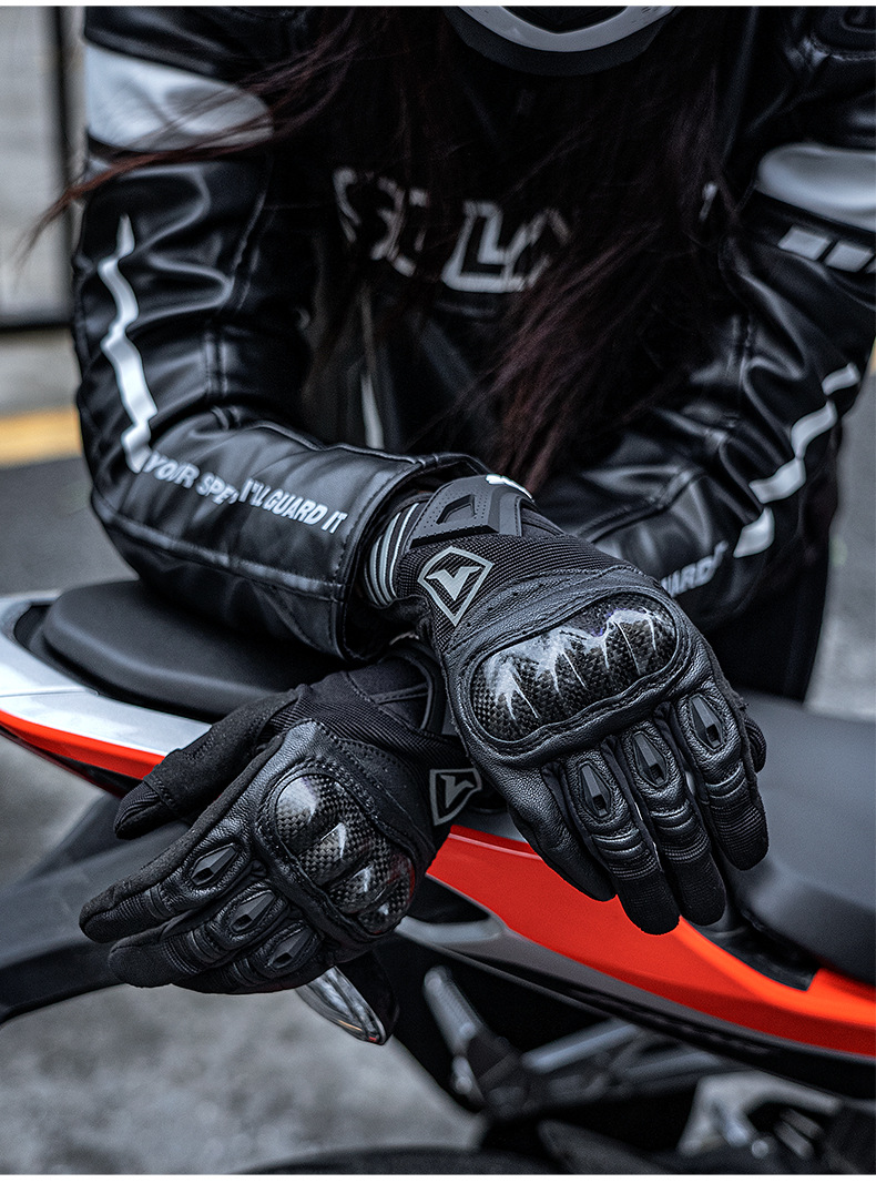 Sulaite Summer Motorcycle Gloves Breathable Touchscreen Carbon Fiber Shell Anti-Fall Full Finger Motorcycle Gloves for Women