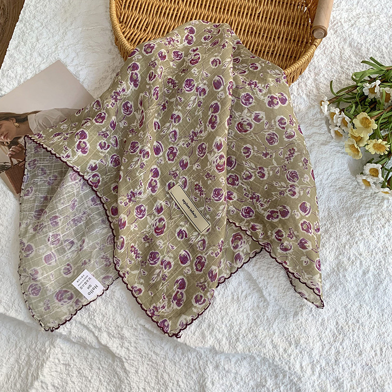 Bufanda de seda, bufanda cuadrada pequeña, protección para el cuello, bufanda pequeña, bolsa de flores de verano, pañuelo en la cabeza, cinturón de recurrencia pastoral, bolsa de cabello atada, bufanda de seda
