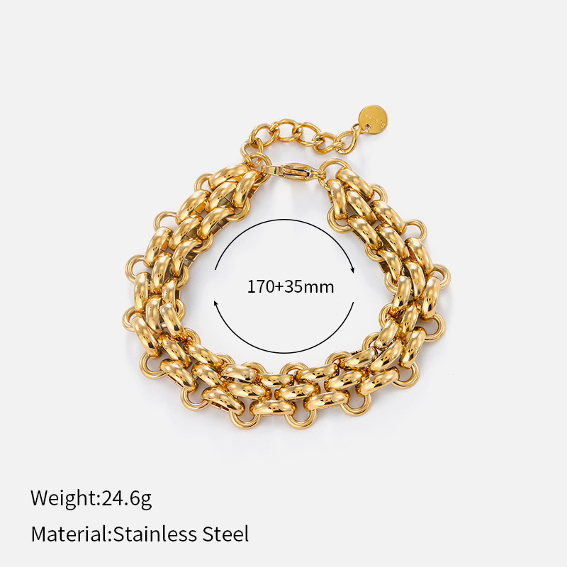 ヨーロッパとアメリカのクロスボーダーシンプルなステンレス鋼の太いブレスレット電気メッキ 18 K ゴールドチェーンブレスレットヒップホップスタイルチタン鋼ブレスレット|undefined
