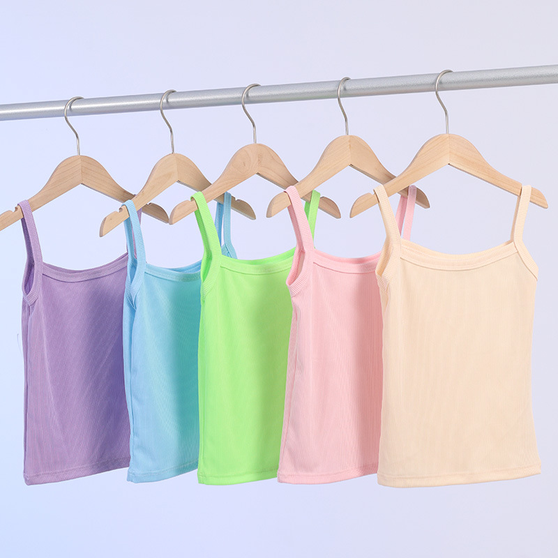 Spot cross-border girls' candy-colored camisole, breathable and versatile solid color vest for girls of all ages, suitable for both inner and outer wear.