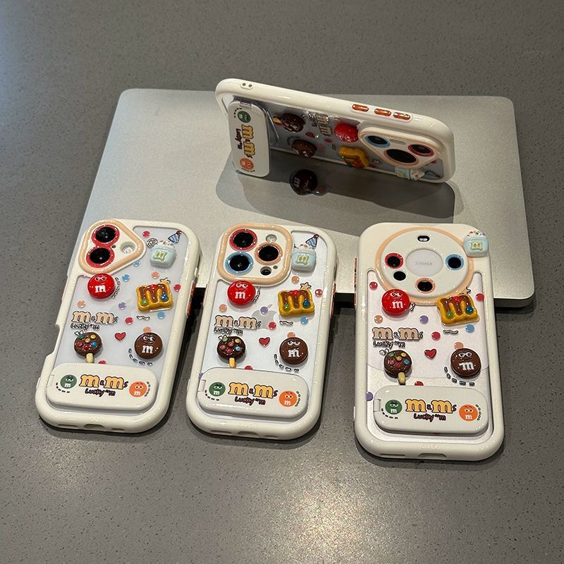 撞色小趣味M豆适用苹果16手机壳立体带支架iPhone15手机壳防摔17|undefined