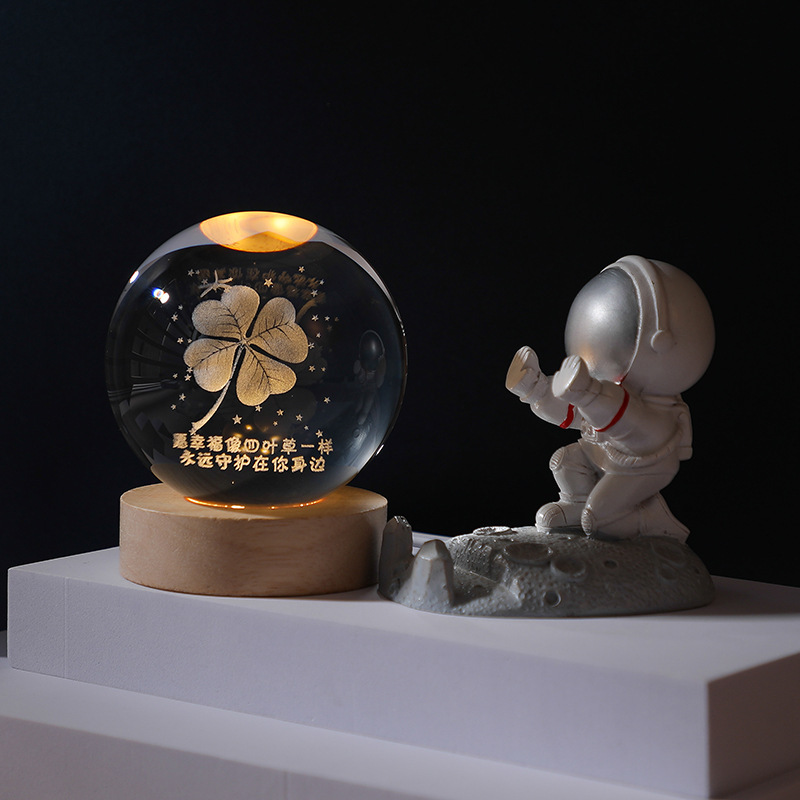 クロスボーダー発光台座3d内彫刻水晶玉銀河太陽創意デスクトップ置物ガラス水晶玉小夜灯|undefined