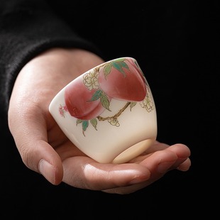 Thousand generations of Dehua mutton fat jade white porcelain powder peach teacup master cup longevity peach kung fu teacup ceramic tea tasting cup