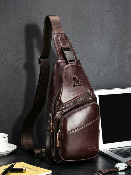 Steel Lion Cowhide Men's Chest Bag Retro Casual Shoulder Crossbody Bag Versatile Fashionable Large Capacity Chest Bag