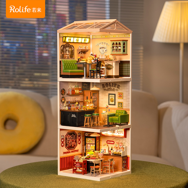 Rollife Ruo Lai Super World Tea Restaurant Diy bloques de construcción tridimensionales cabaña ensamblada modelo juguete 61 regalo femenino