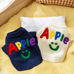 Autumn and Winter Korean Style Dog Cute Apple Smiley Face Colorfulful Letter Knitwear Knitwear Cat Pet Teddy Clothes