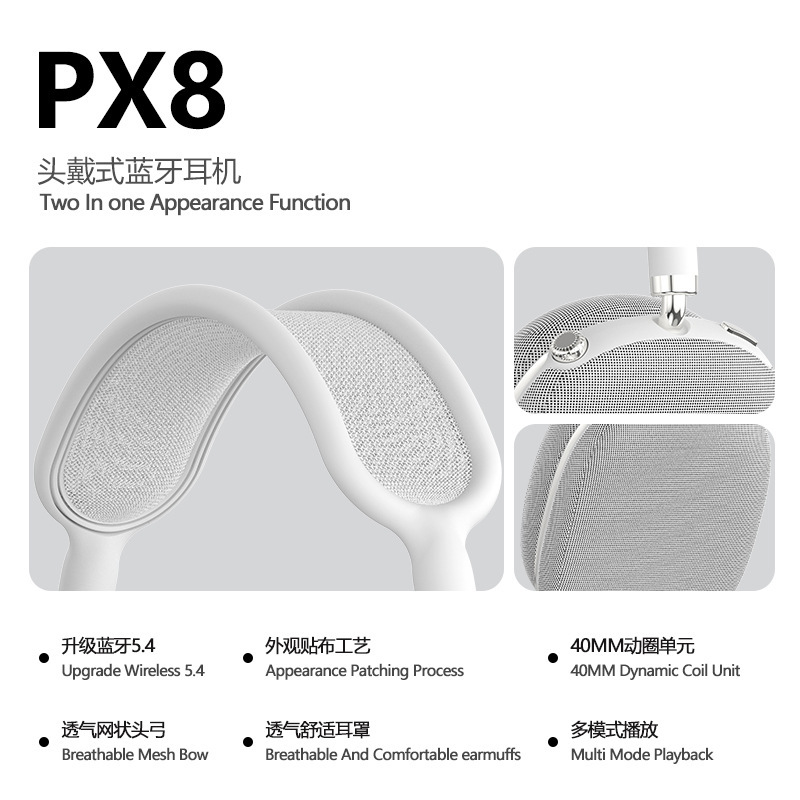 2025 新 PX8 パッチプロセスヘッドマウントワイヤレス Bluetooth ヘッドセットメッシュヘッドボウ回転ボタン重低音|undefined