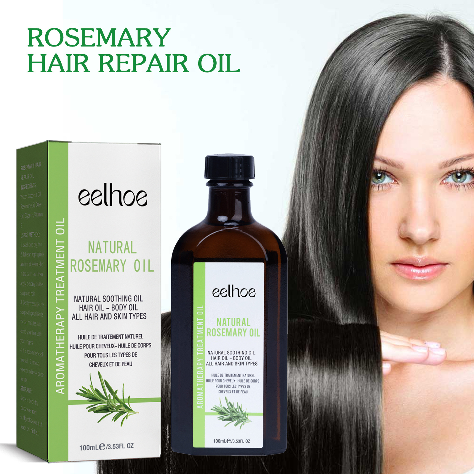 EELHOE Rosemary Anti-frizz Hair Oil Long-lasting Smoothness Fragrance Repairing Care Oil for Dyed and Permed Hair 