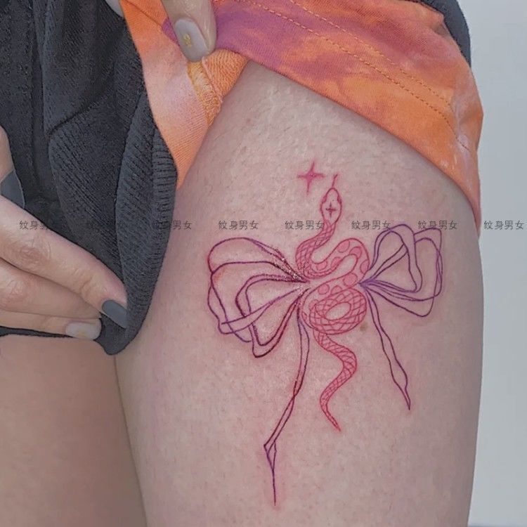 Colorful Strap Bow Little Pink Snake Thigh Girl Soft Girl Leg Tattoo Ankle Sticker