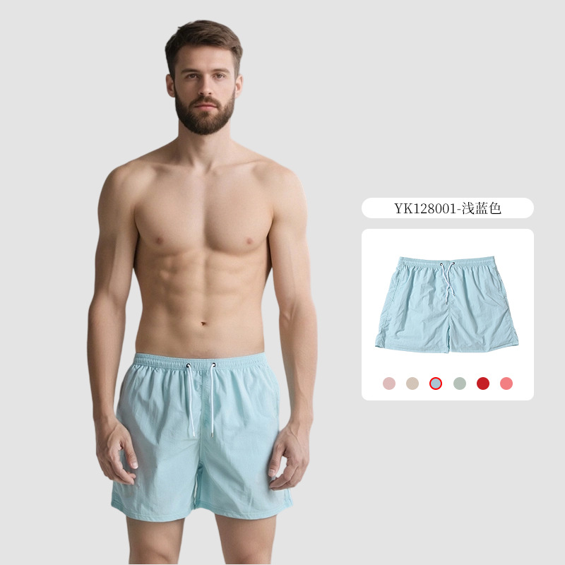 Oma Taslon pantalones cortos de natación transpirables de secado rápido de color sólido de cuatro puntos para hombre forro pantalones de playa deportivos de vacaciones junto al mar